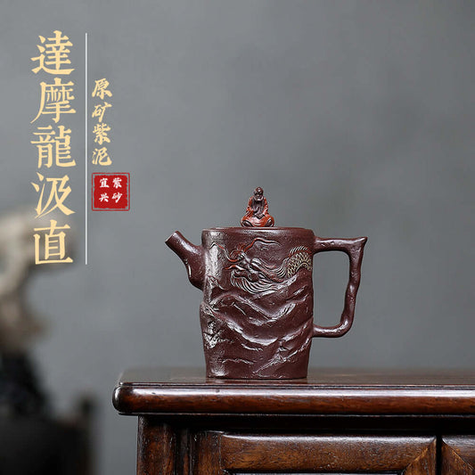 Handmade Yixing purple sand teapot featuring intricate design, original mineral clay, perfect for Kung Fu tea ceremonies.