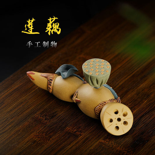 Handmade Yixing purple sand lotus root tea pet decoration for tea sets, crafted with original purple sand.