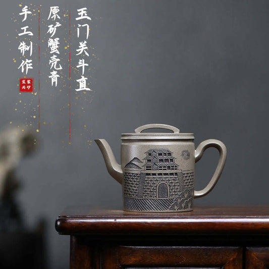 Handmade Yixing purple sand teapot featuring crab shell design, perfect for home kung fu tea set.