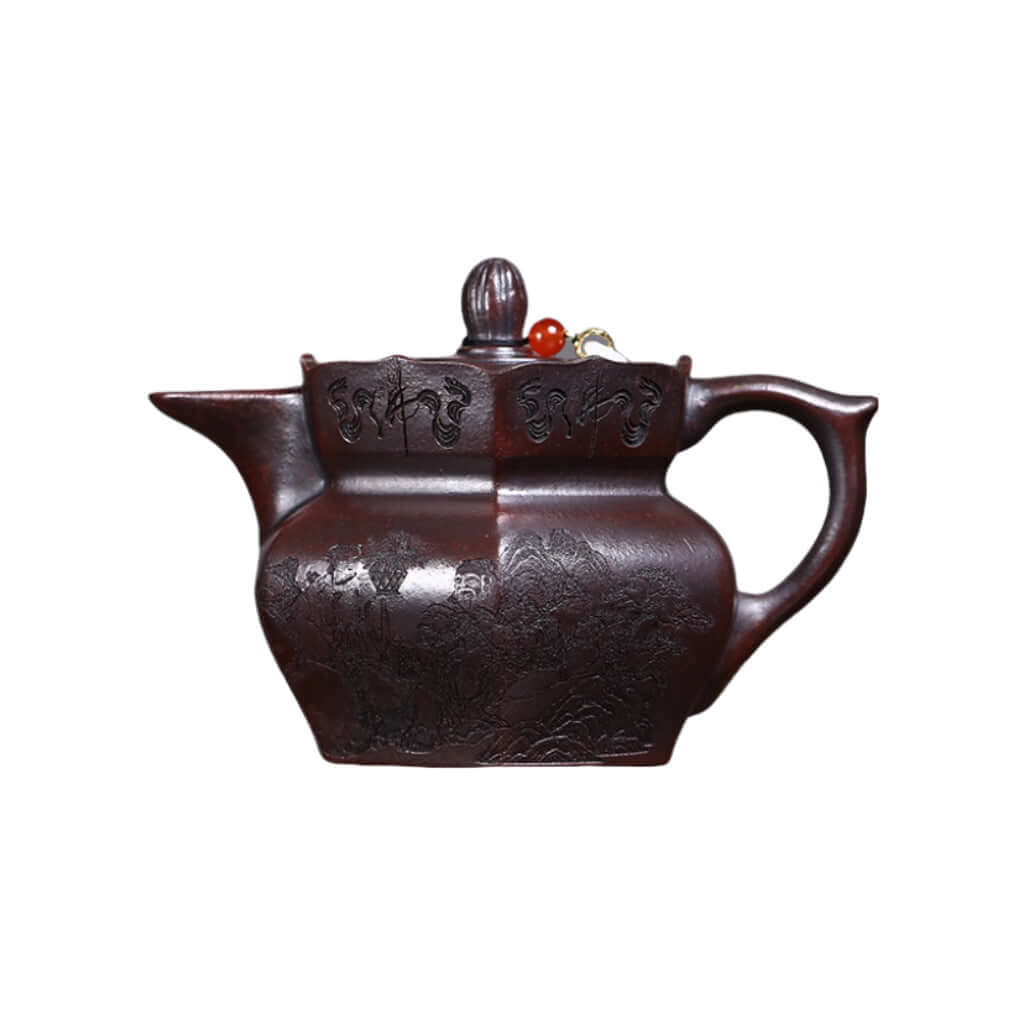 Handmade Yixing purple sand teapot featuring traditional Eight Immortals design, perfect for Kung Fu tea set.