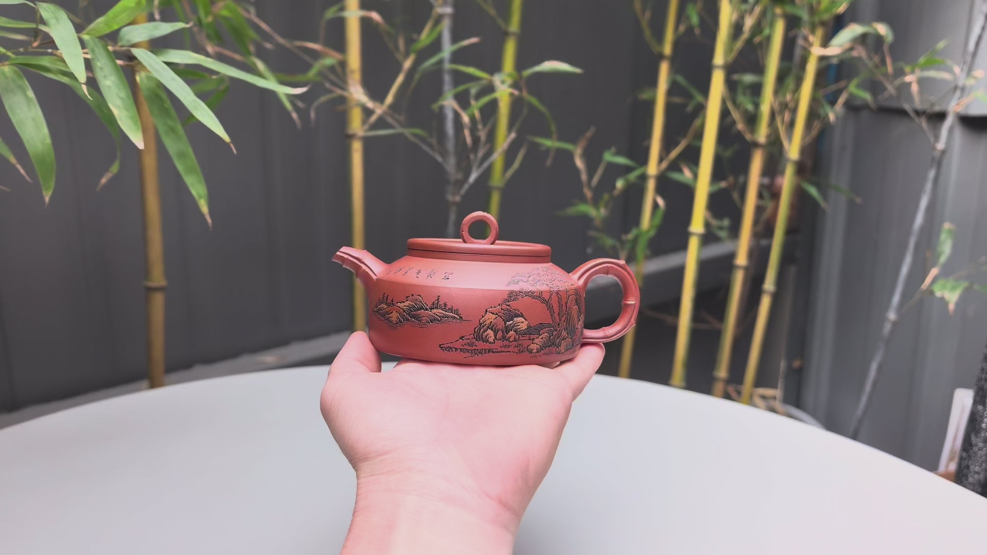紫砂界彩刻山水标杆·李峰大师｜恭王府馆藏臻品《节节高升壶》原矿优质底槽清·260cc
