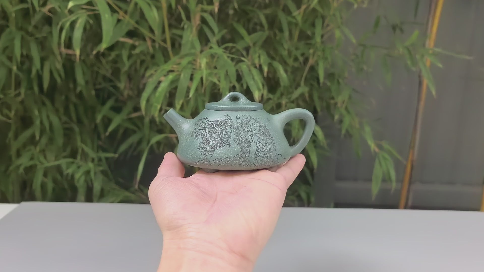 李昌鸿福利🧧紫砂泰斗传承·双国大师匠心之作【子冶石瓢壶】家藏景舟雪华绿泥 175cc