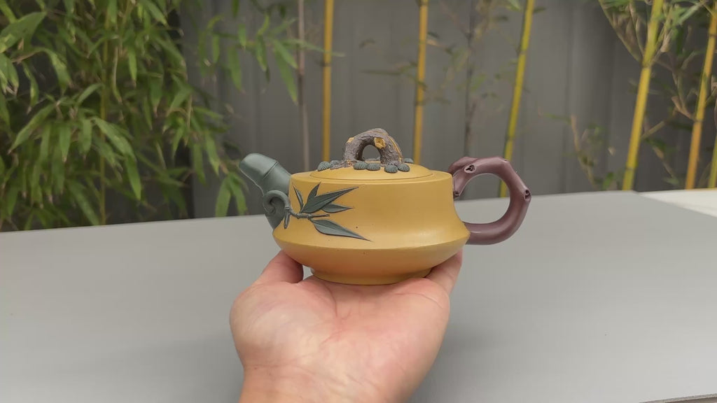 紫砂七老花器泰斗蒋蓉唯一传人·蒋艺华制【岁寒三友壶】原矿极品黄金段泥·220cc