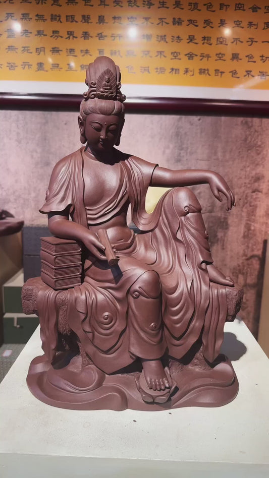 茶宠高货【最美观世音菩萨】紫泥粉老段泥 持经自在观音