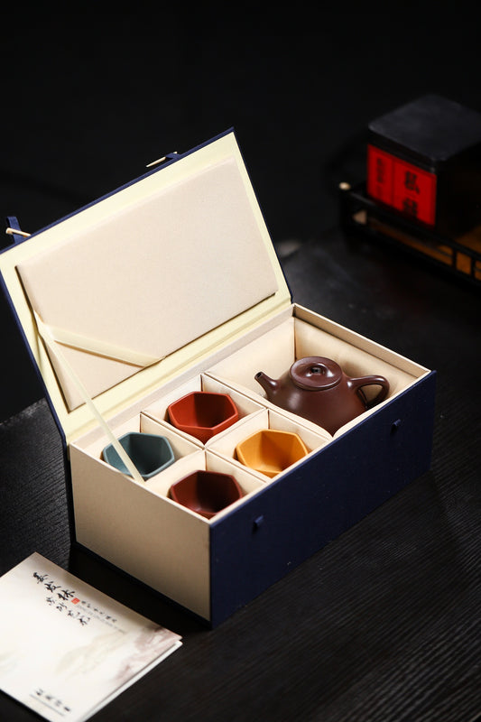 套装福利【石瓢套装一壶四杯】泥料 壶80目老紫泥