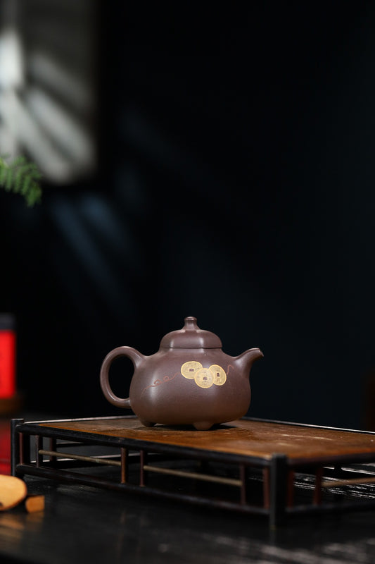 【六方乳丁】 龚彧（国家级工艺美术师） 原矿紫泥 290cc  7孔