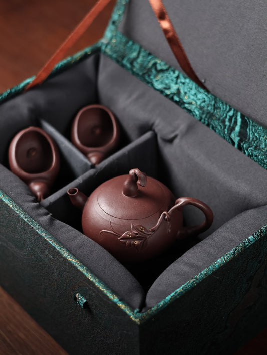 葫芦壶套组 | 【优质紫泥·传统手制·全手工薄胎·仿生器·花器110cc实力派作品 一壶俩杯】