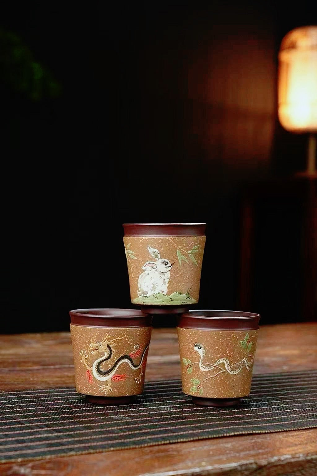 【十二生肖粉浆套装主人杯】泥绘主人杯优选原矿老紫泥