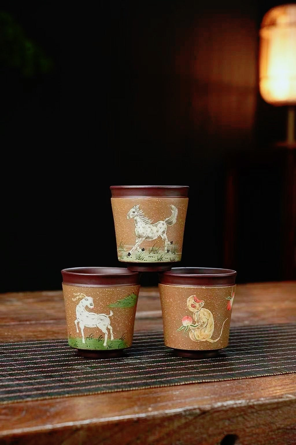 【十二生肖粉浆套装主人杯】泥绘主人杯优选原矿老紫泥