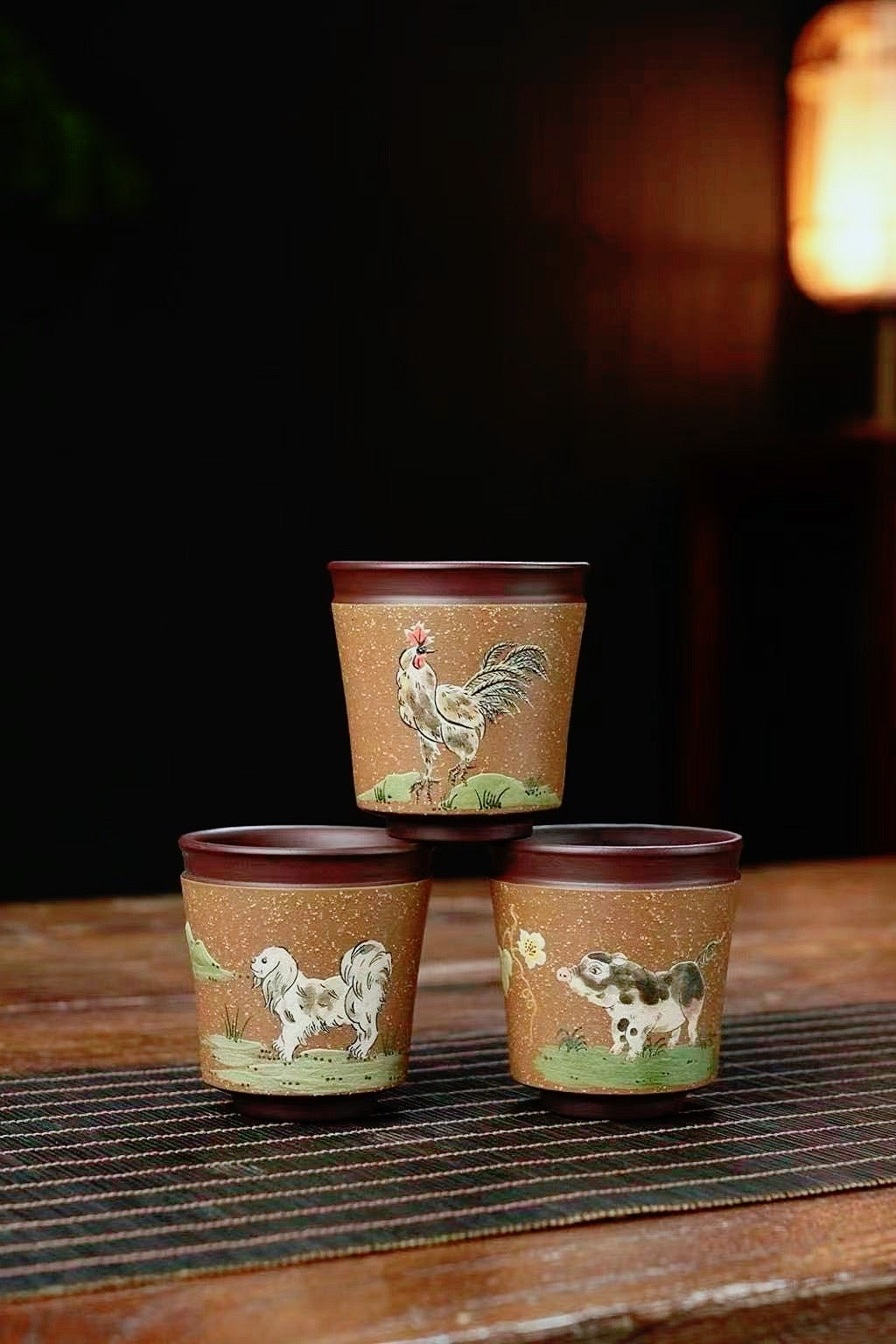 【十二生肖粉浆套装主人杯】泥绘主人杯优选原矿老紫泥