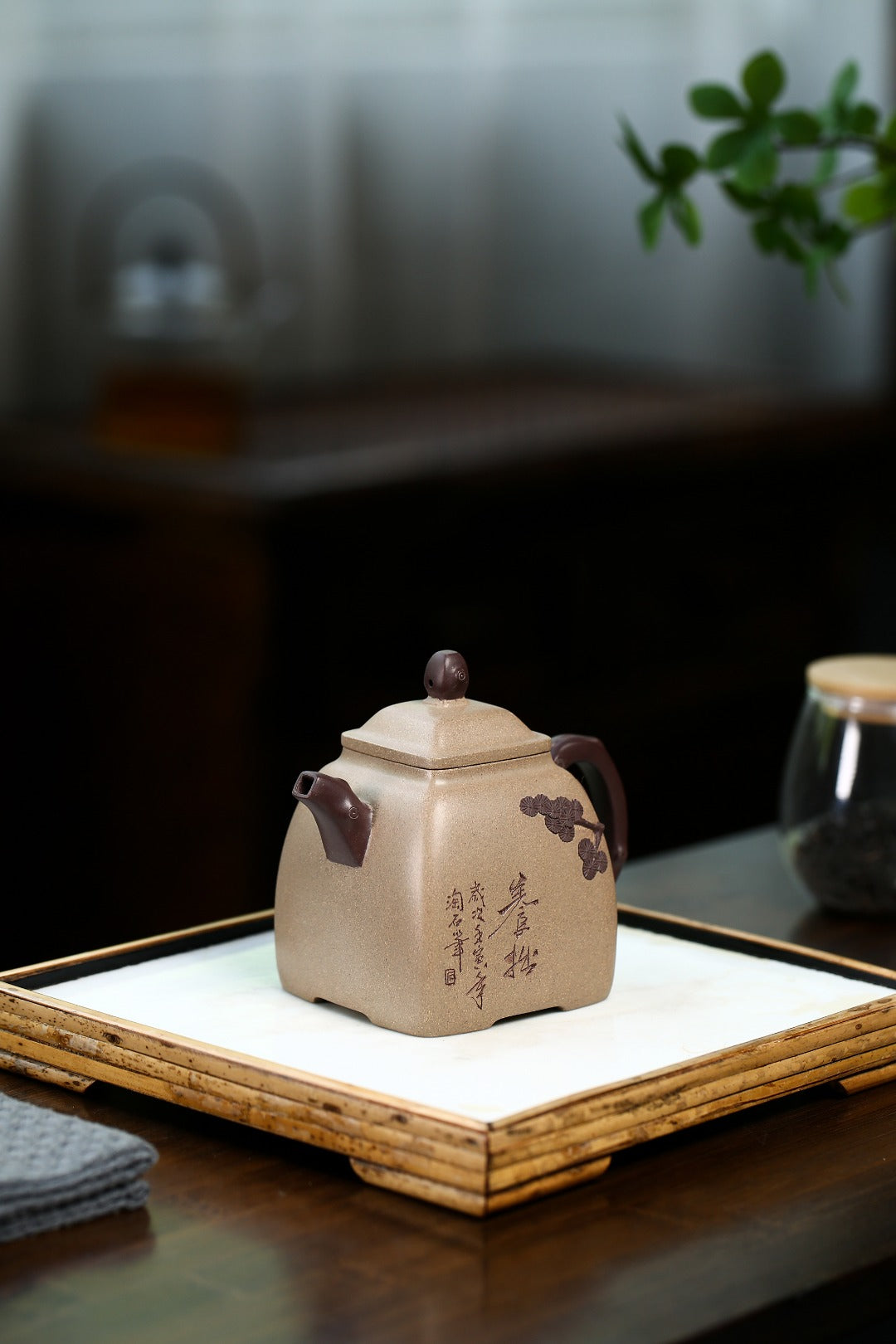 【小四方·松】 刘彩萍（国家级工艺美术师）原矿青段泥 容量 250cc