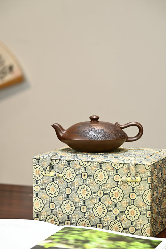 陇月·全手工 （省大师桑黎兵刻绘+双证书）容量400cc 特级紫泥