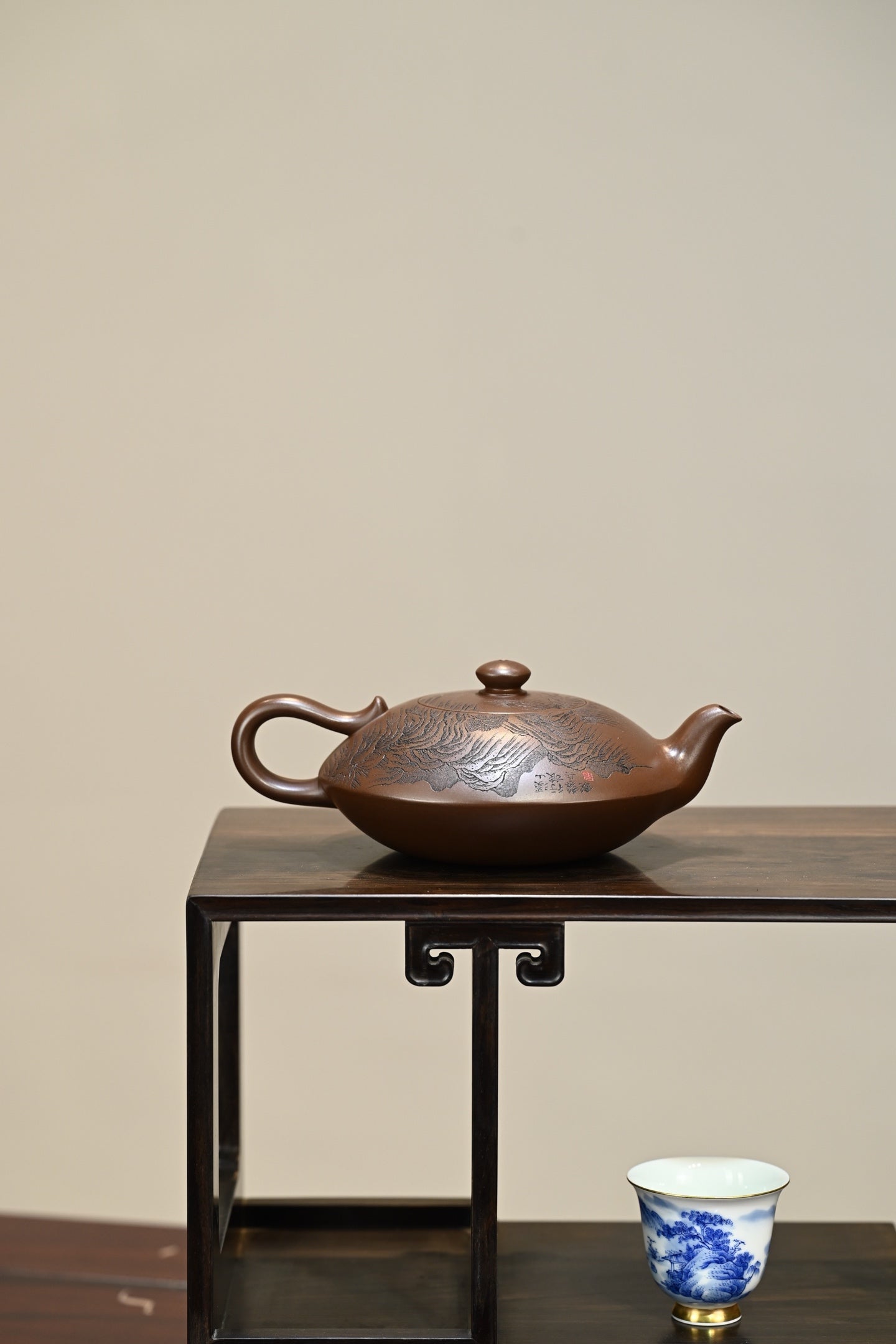 陇月·全手工 （省大师桑黎兵刻绘+双证书）容量400cc 特级紫泥