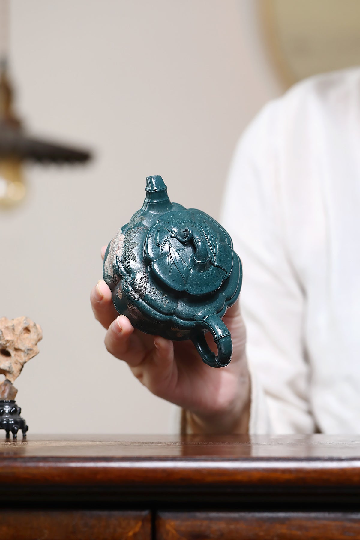 隐角竹鼓 200cc早期一厂老绿泥 任俊寅（紫砂七老任淦庭嫡孙、顾景舟、吴云根弟子）