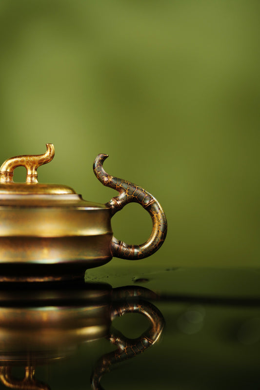 蒋艺华大师制【吉祥竹】高端藏圈传世臻品 原矿极品老紫泥·280cc 【黄金贝壳烧】