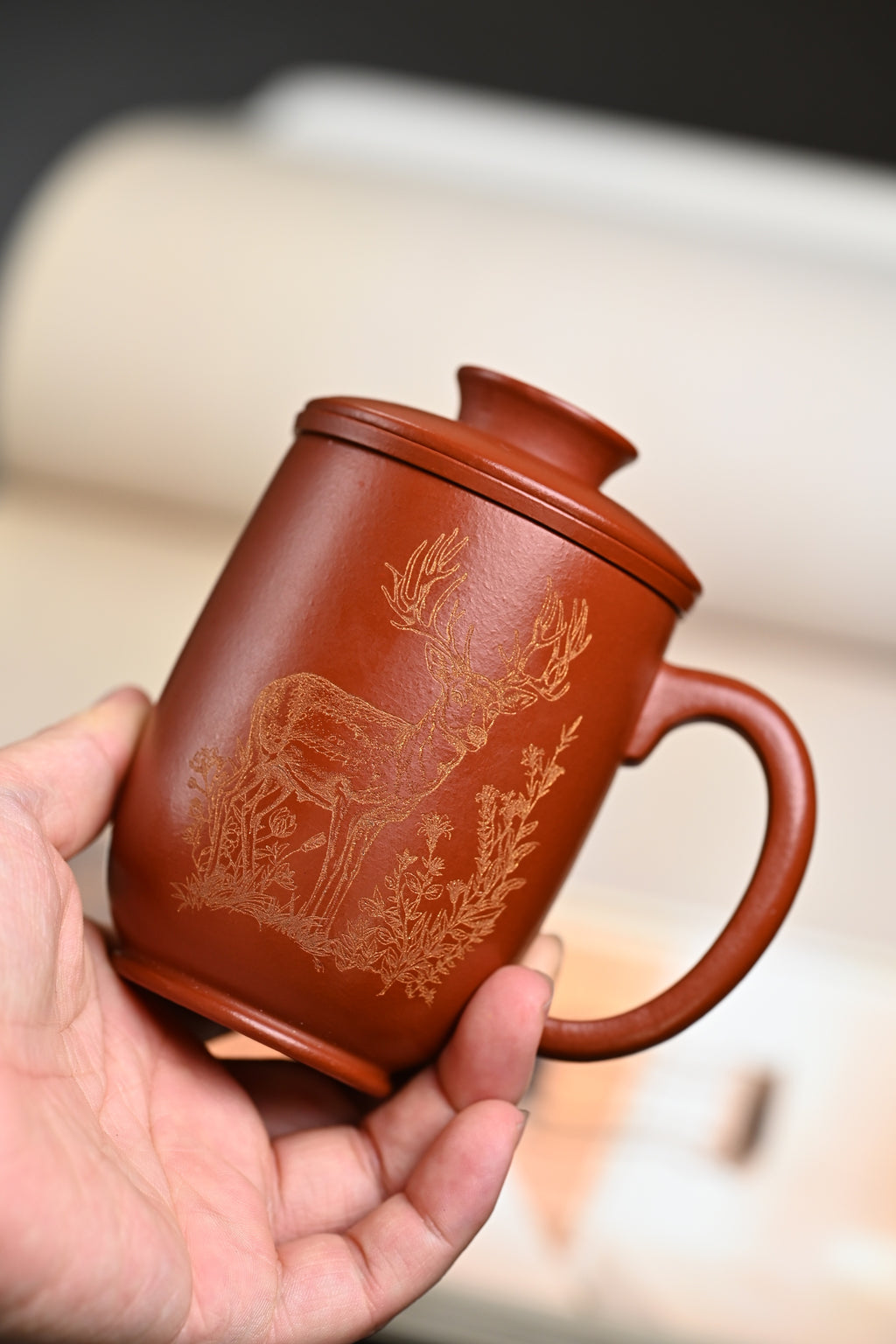 新品· 盖杯·极品皱皮朱泥·容量200cc·陈华军（国家级工艺美术师）