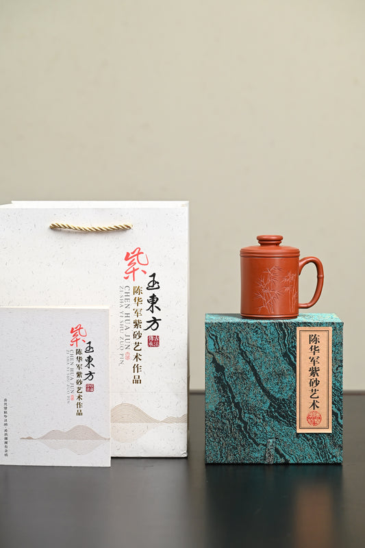 新品·盖杯·极品皱皮朱泥·容量180cc·陈华军（国家级工艺美术师）