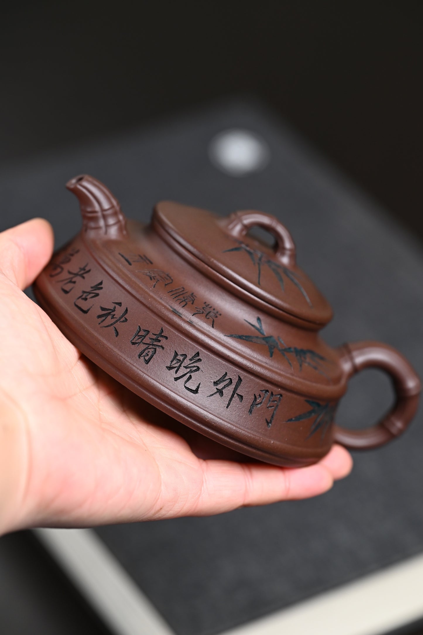 高工· 『扁圆竹』 一厂老紫泥·容量170cc·7孔出水·韩惠琴（国家级高级工艺美术师）