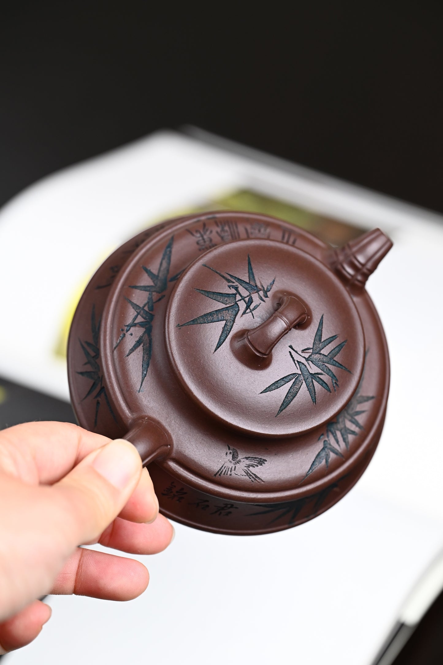 高工· 『扁圆竹』 一厂老紫泥·容量170cc·7孔出水·韩惠琴（国家级高级工艺美术师）