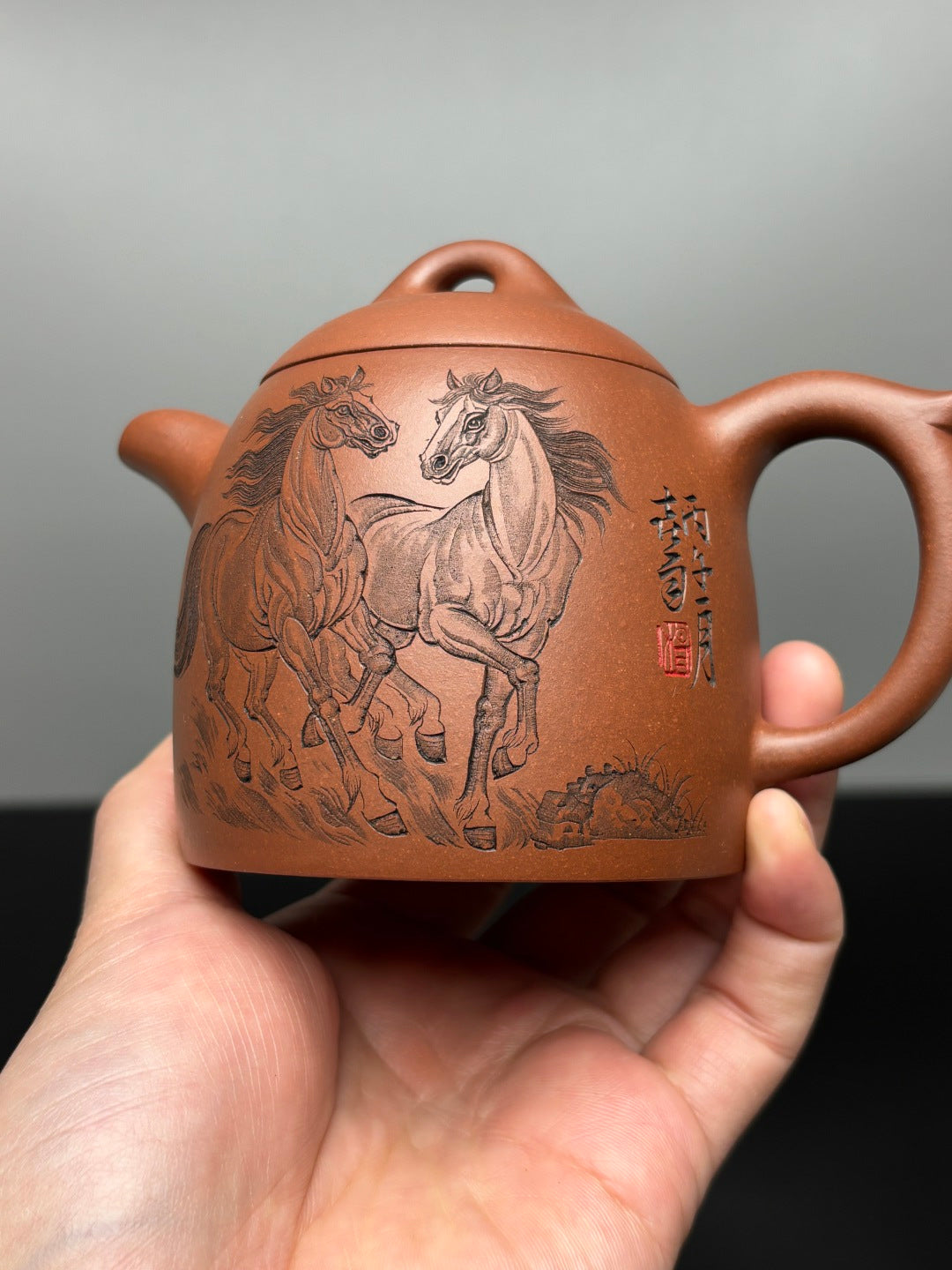 杨喜雨🐴马年新品【中华神刀·刀笔传魂】紫砂界陶刻圣手艺术臻品《秦权壶》原矿极品底槽清·260cc - ZishaTeapotChina