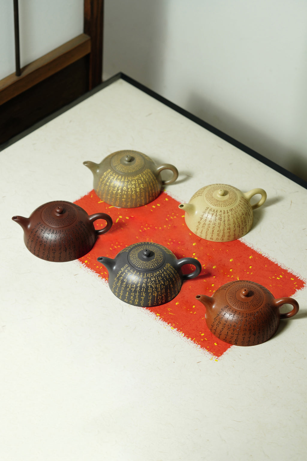 郑求标大师三心经《心经半月壶》五色土一套 紫砂心经刻绘泰斗·郑求标亲工