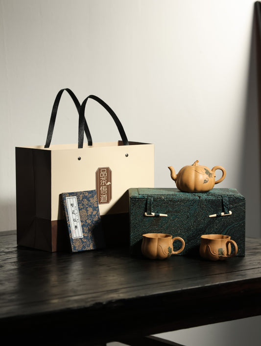 黄南瓜套组｜【优质段泥·传统手制·全手制·仿生器·200cc·9孔·实力派作品一壶两杯】