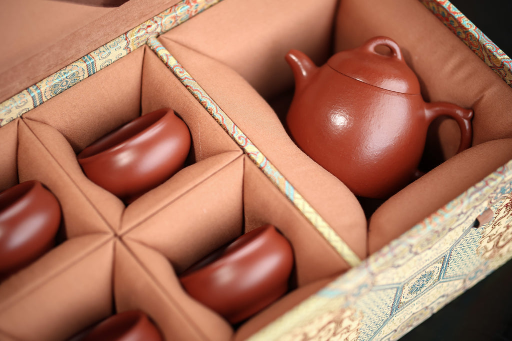 秦权套组【极品粗砂朱泥·传统手制·全手工·经典传统器·200cc·9孔·实力派作品 一壶四杯】