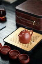 秦权旅行套组【极品粗砂朱泥·传统手制·全手工·经典传统器·200cc·9孔·实力派作品 一壶四杯加一壶承】