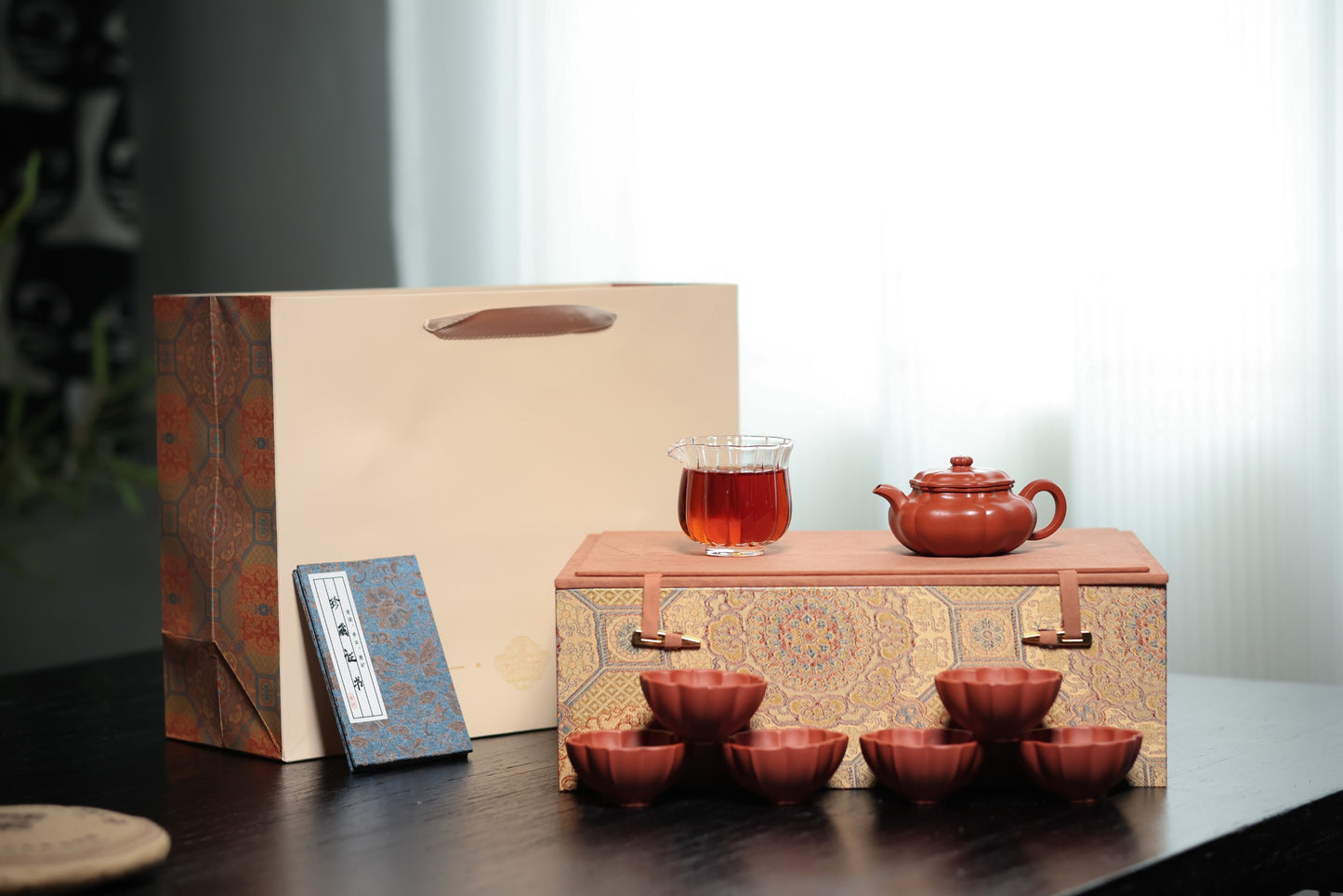 葵仿古礼盒套组【优质朱泥 全手工 筋纹器 民间实力派作品150cc 一壶六杯 】