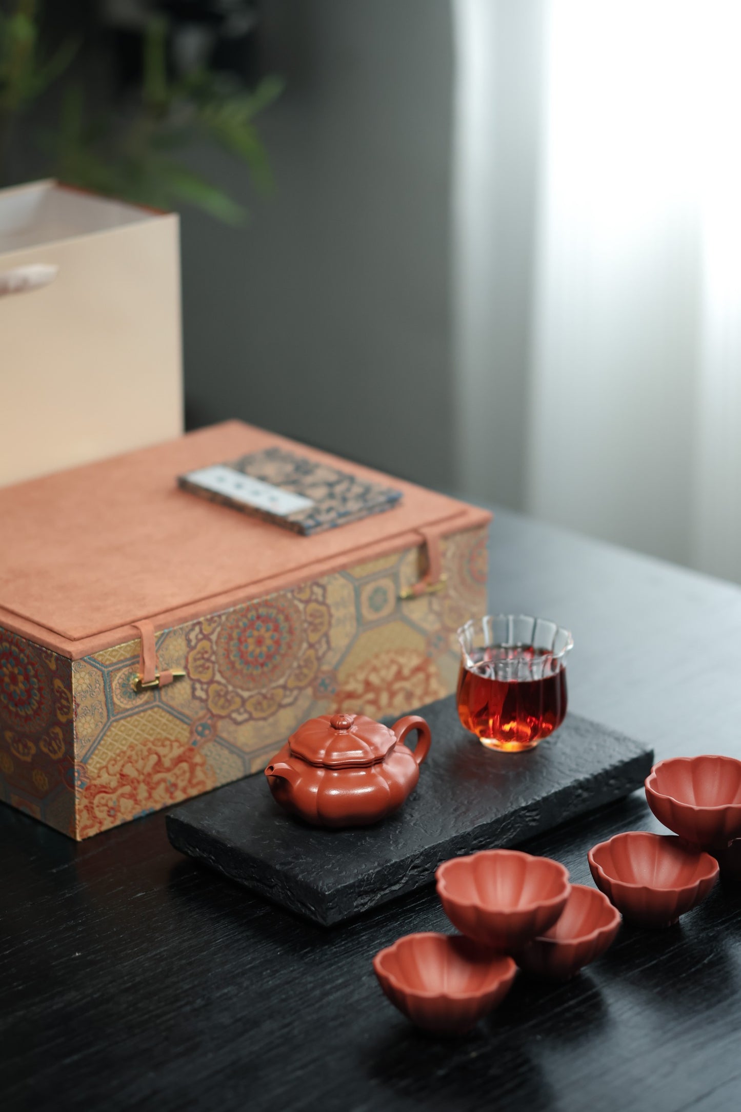 葵仿古礼盒套组【优质朱泥 全手工 筋纹器 民间实力派作品150cc 一壶六杯 】