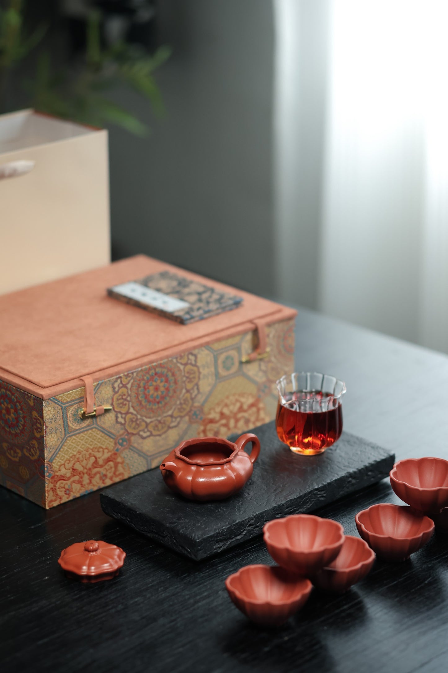 葵仿古礼盒套组【优质朱泥 全手工 筋纹器 民间实力派作品150cc 一壶六杯 】