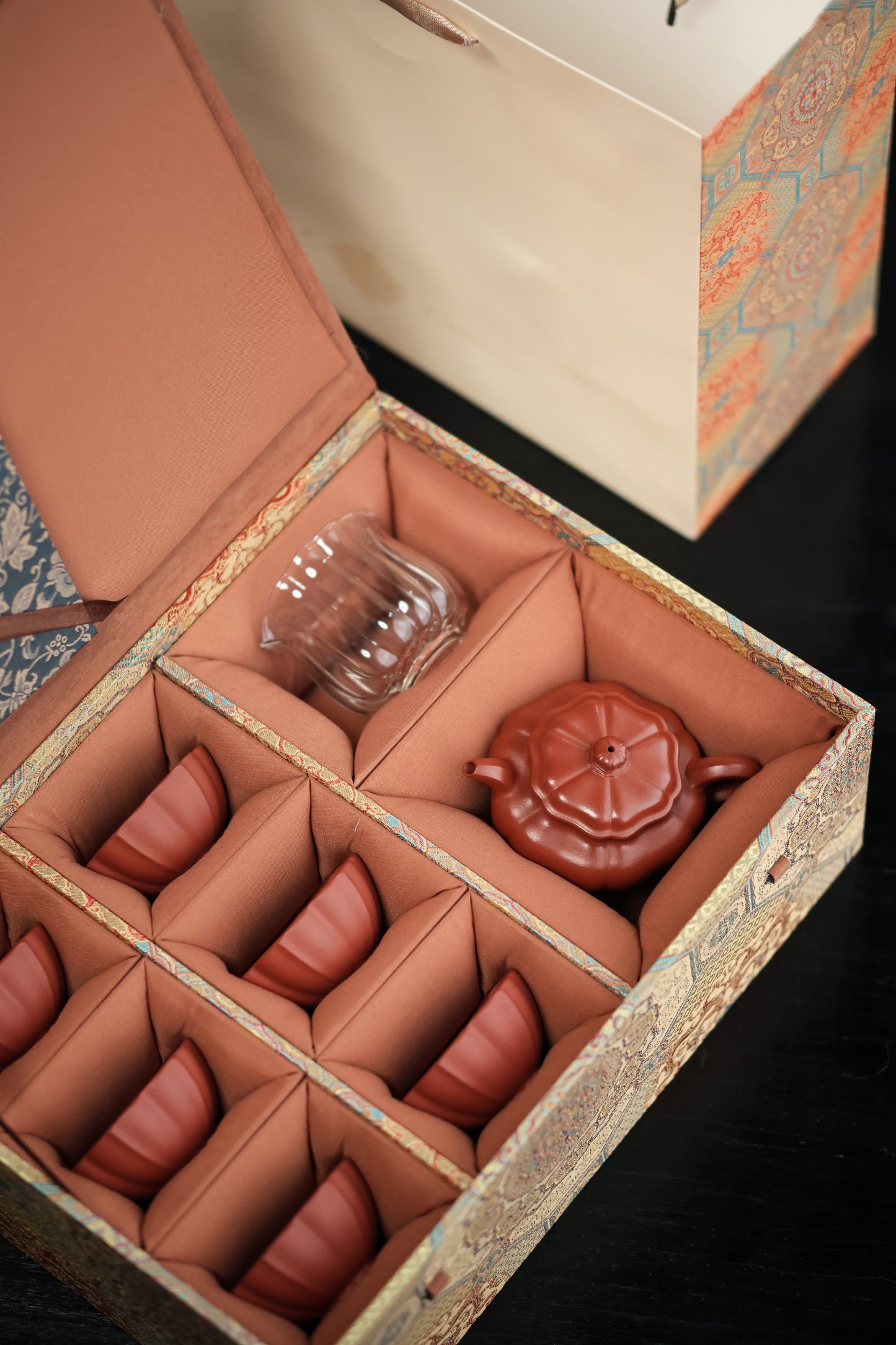 葵仿古礼盒套组【优质朱泥 全手工 筋纹器 民间实力派作品150cc 一壶六杯 】