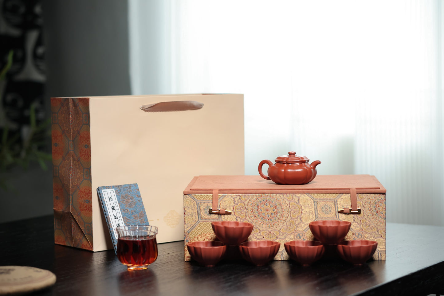 葵仿古礼盒套组【优质朱泥 全手工 筋纹器 民间实力派作品150cc 一壶六杯 】