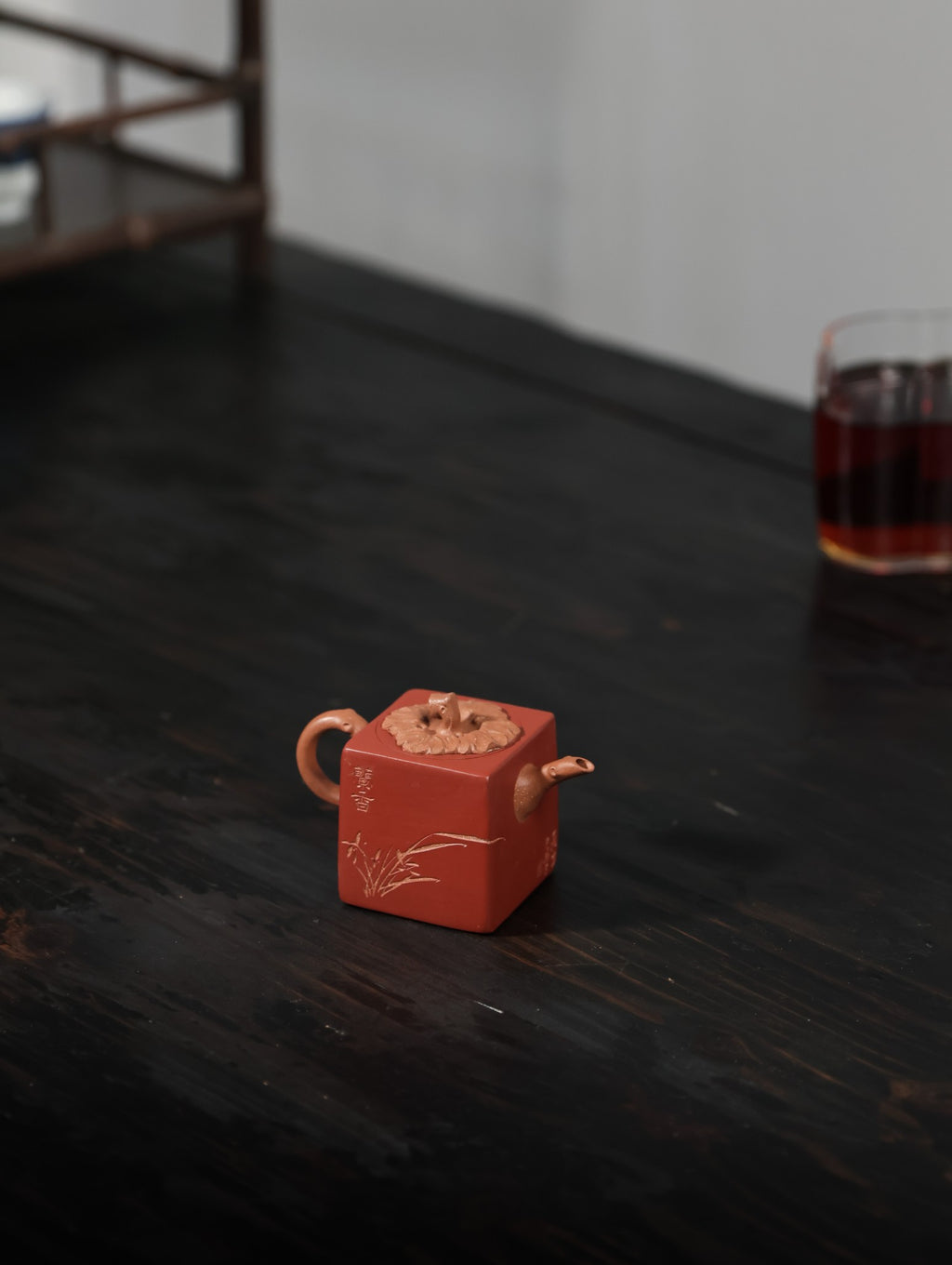 方柿子壶【精工手制·全手工·仿生器·100cc·降坡泥内胎粉浆 方器 手工刻绘刻绘】