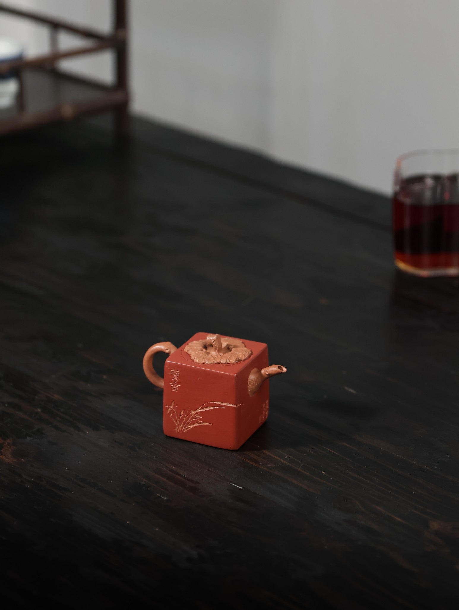 方柿子壶【精工手制·全手工·仿生器·100cc·降坡泥内胎粉浆 方器 手工刻绘刻绘】