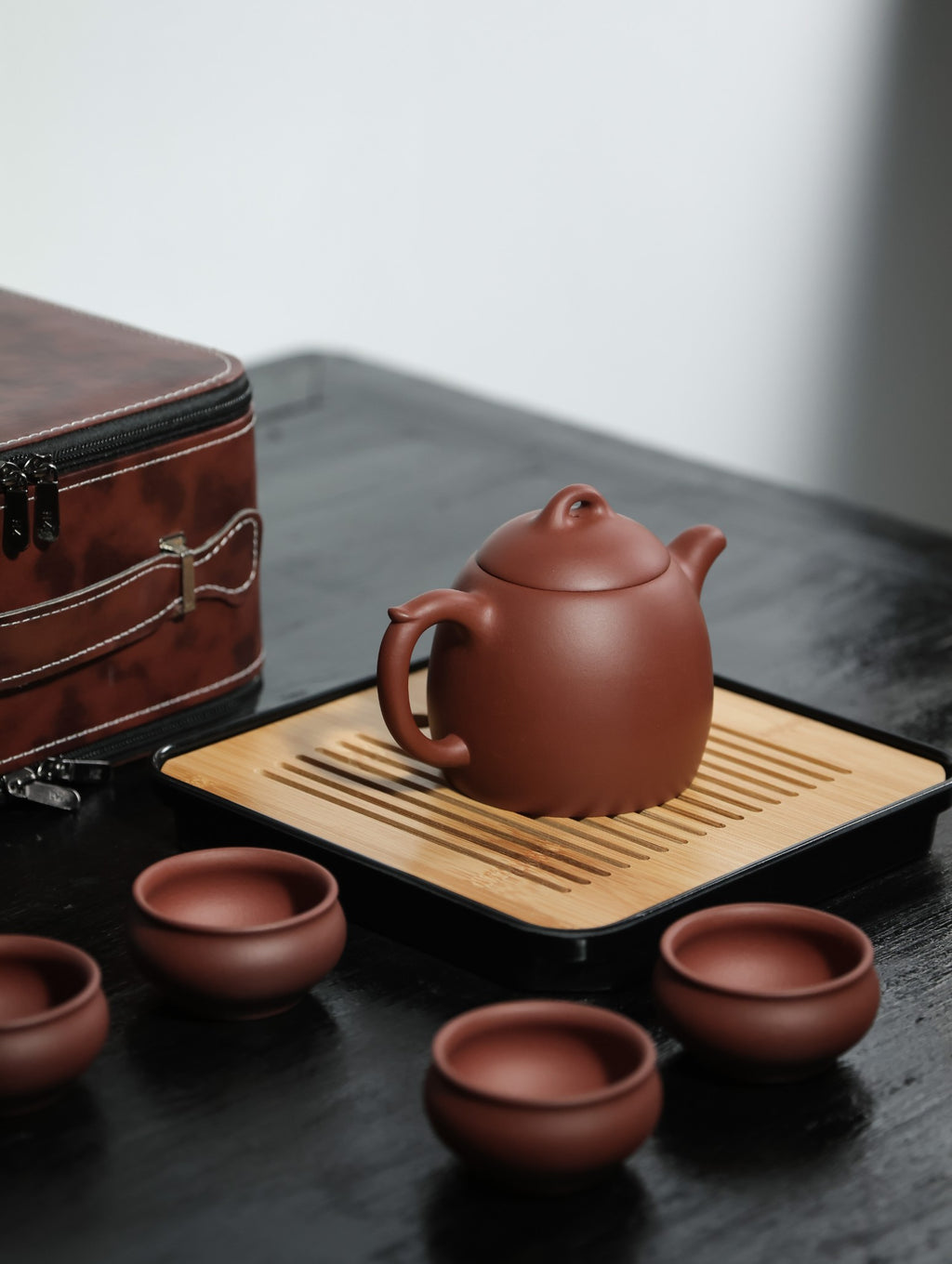 秦权旅行套组【优质紫泥·传统手制·半手工·经典传统器·245cc民间实力派作品 一壶四杯带茶盘 】