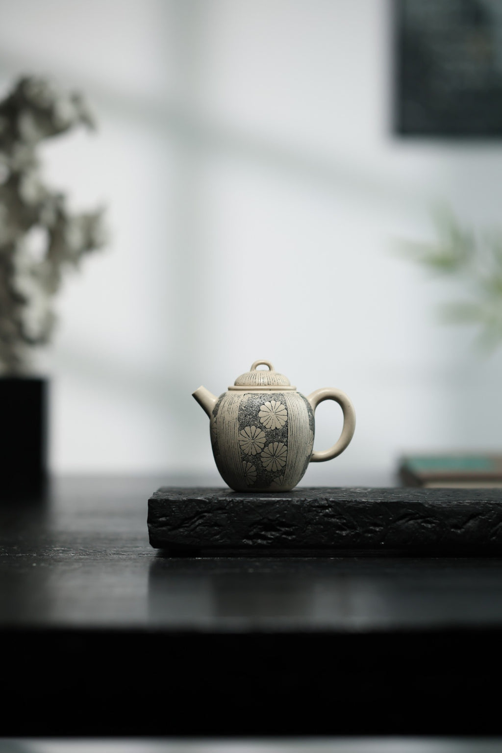 邀月壶 | 【优质白玉段 110cc 手制 民间实力派作品 设计款 全手工陶刻】