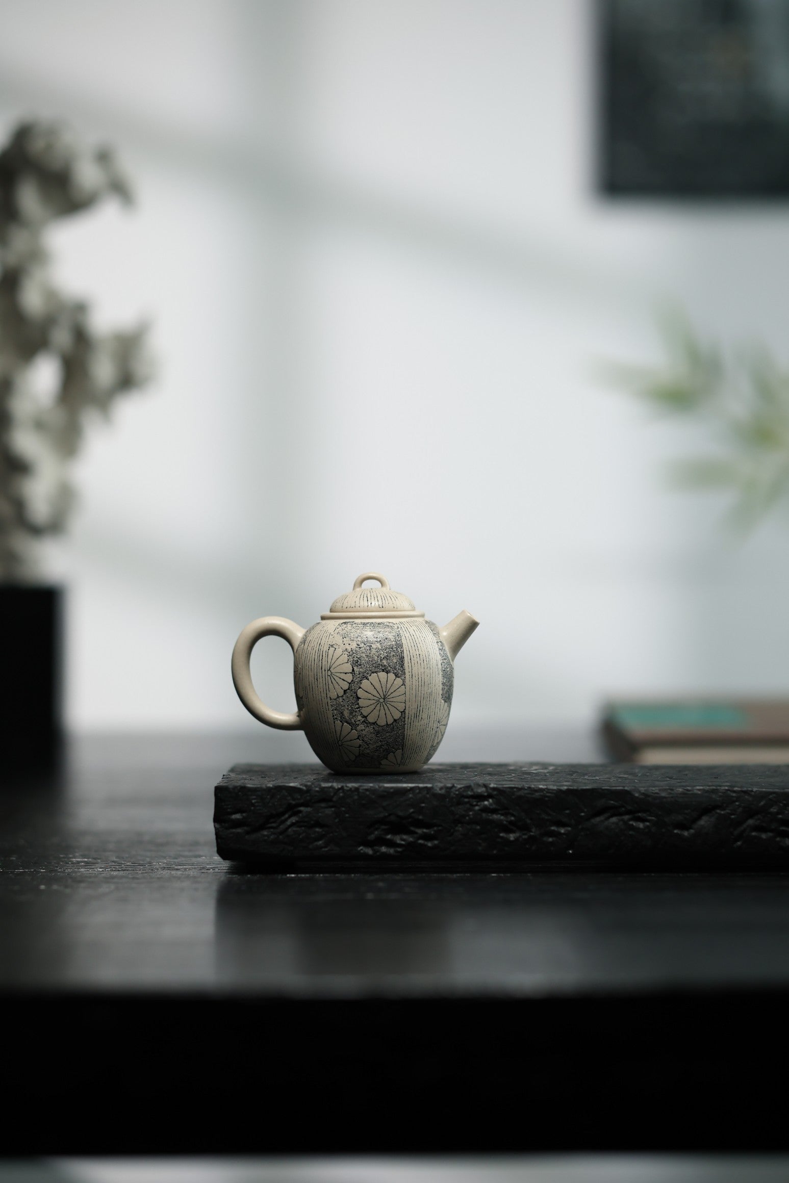 邀月壶 | 【优质白玉段 110cc 手制 民间实力派作品 设计款 全手工陶刻】