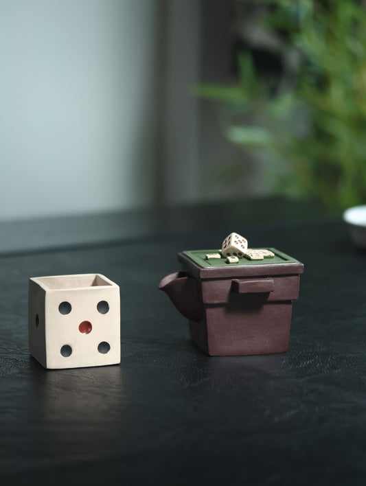 国粹麻将壶 | 【优质紫泥 180cc 粉浆 泥绘工艺 仿生器 手抓壶 一壶一杯套组】