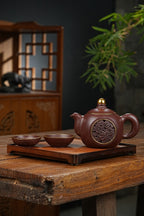 双工新品【龙凤呈祥套组】家藏茄皮紫 一壶两杯 一龙一凤600cc 全手工制作