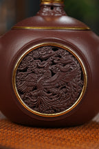 双工新品【龙凤呈祥套组】家藏茄皮紫 一壶两杯 一龙一凤600cc 全手工制作