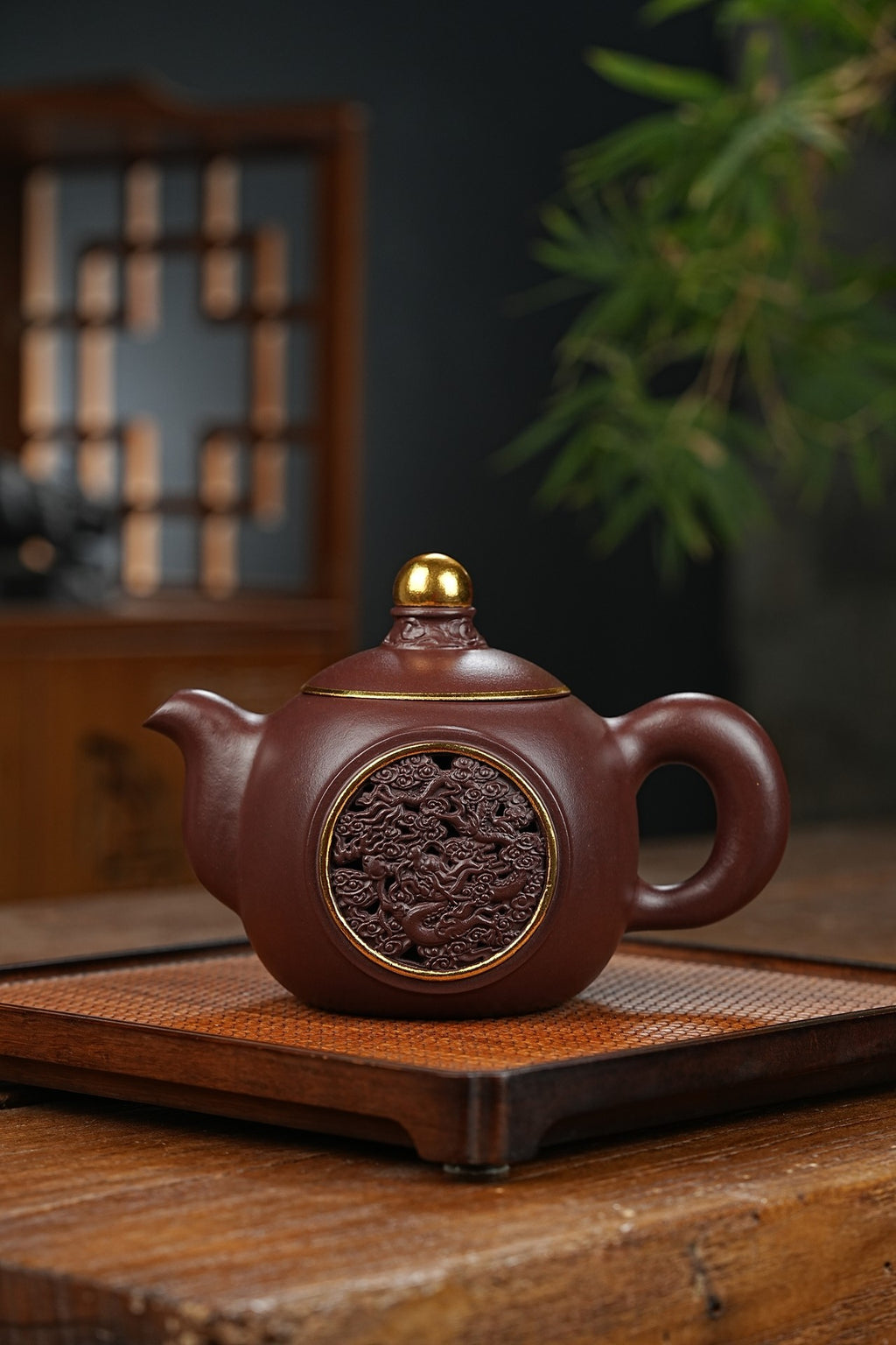 双工新品【龙凤呈祥套组】家藏茄皮紫 一壶两杯 一龙一凤600cc 全手工制作