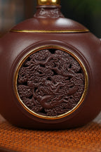 双工新品【龙凤呈祥套组】家藏茄皮紫 一壶两杯 一龙一凤600cc 全手工制作