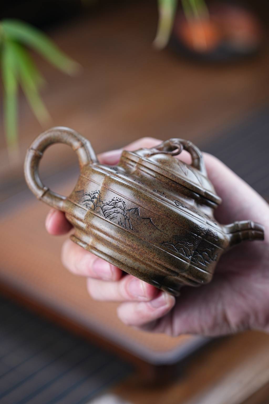 双工新品【腰圆竹鼓】原矿青段还原烧240cc邵方军（国家级工艺美术师）