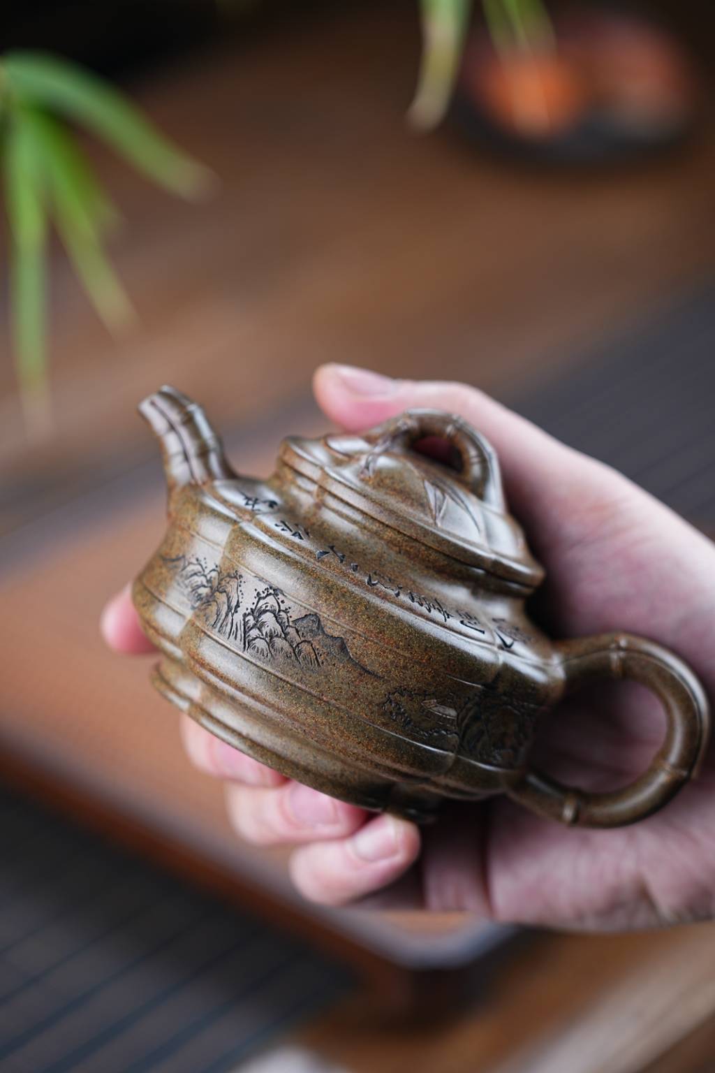 双工新品【腰圆竹鼓】原矿青段还原烧240cc邵方军（国家级工艺美术师）