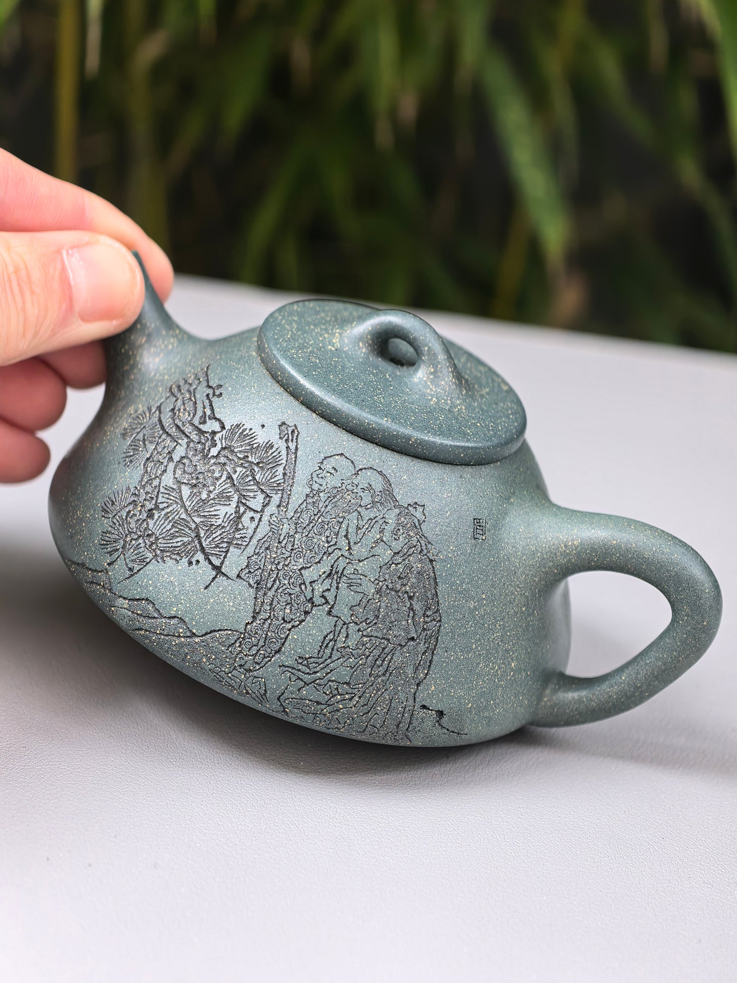 李昌鸿福利🧧紫砂泰斗传承·双国大师匠心之作【子冶石瓢壶】家藏景舟雪华绿泥 175cc