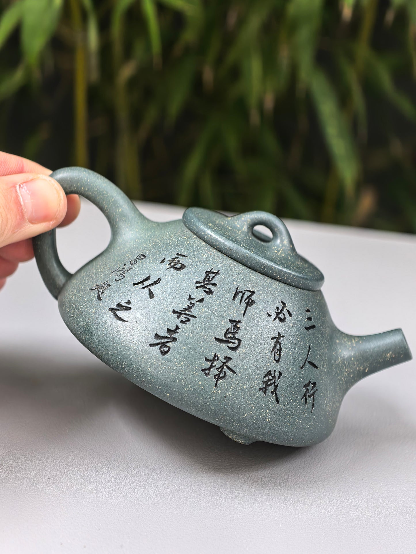 李昌鸿福利🧧紫砂泰斗传承·双国大师匠心之作【子冶石瓢壶】家藏景舟雪华绿泥 175cc