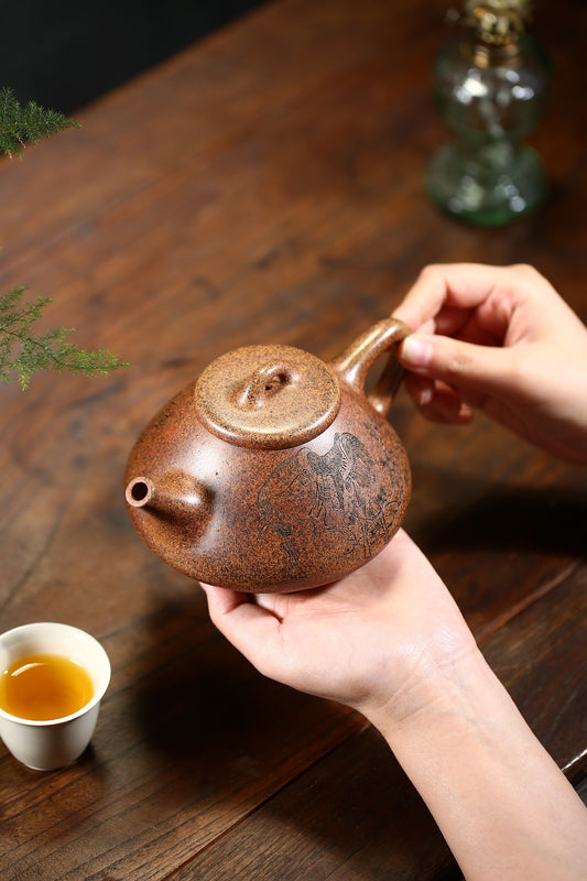 范泽锋高徒·省大师邱爽紫砂潜力重器【子冶石瓢壶】原矿优质龙骨金砂· 420cc