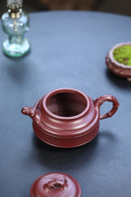 紫砂七老花器泰斗蒋蓉唯一传人蒋艺华大师佳作【双线竹鼓壶】家传原矿极品龙血砂·500cc