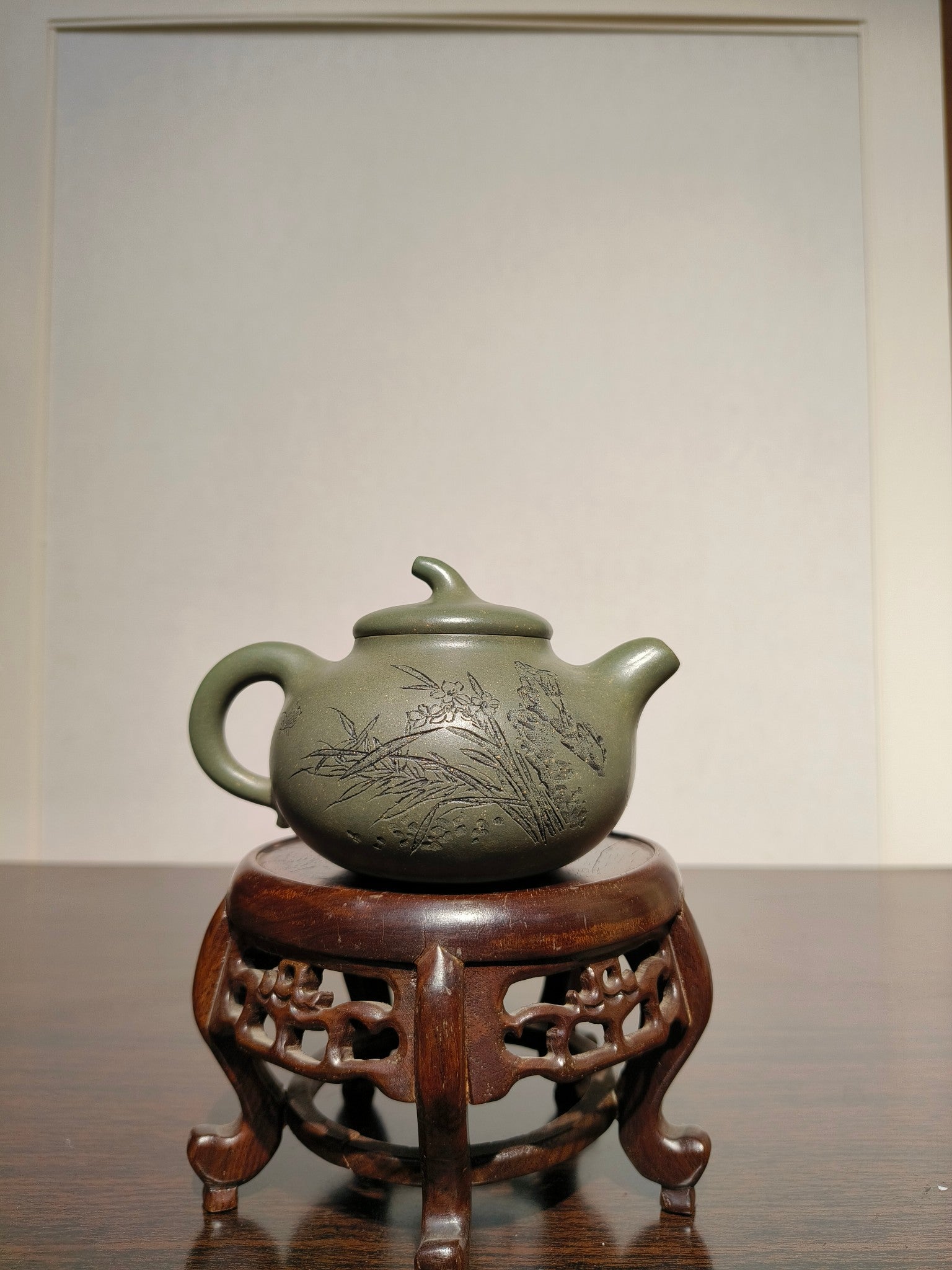 国大师·顾绍培➕省大师·储立之联袂合作限量款【茄段壶】原矿极品雪华绿泥· 320cc